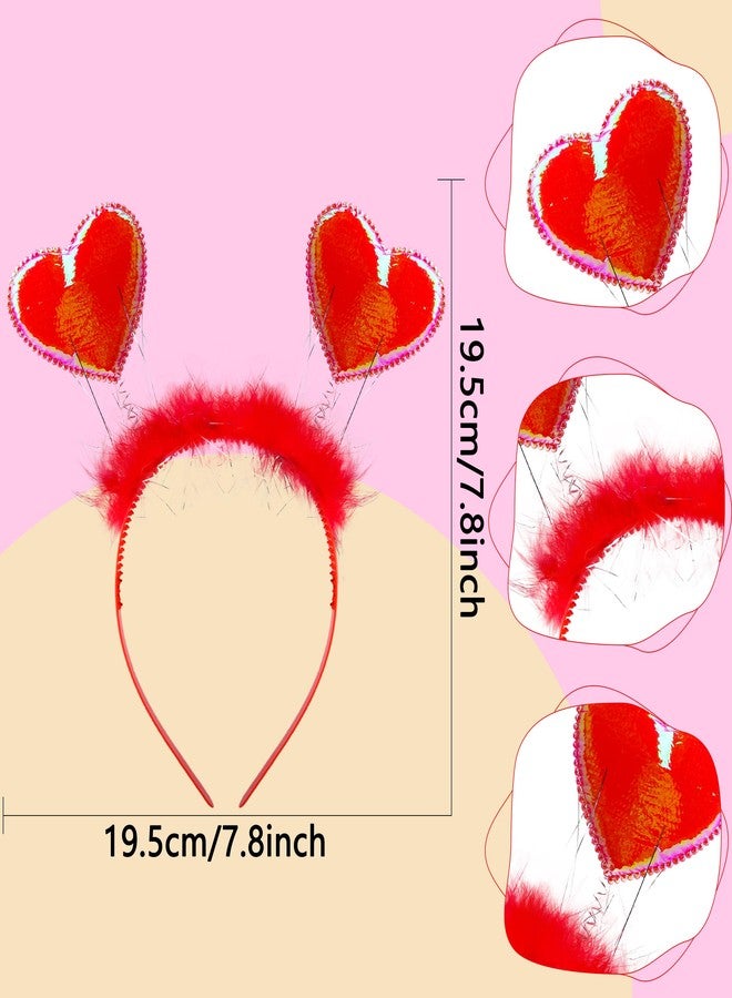 Restroma 12 Pcs Valentine Headband with Feather Heart Head Boppers Valentine Love Heart Headband Hair Accessories for Adult Kids Valentines Day Wedding, 2 Colors - Image 2